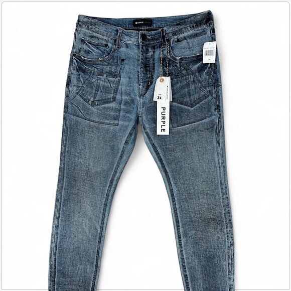 Purple Brand Indigo X-Ray Jeans with Black Foil Low Rise Skinny NWT New 34 - Picture 4 of 8
